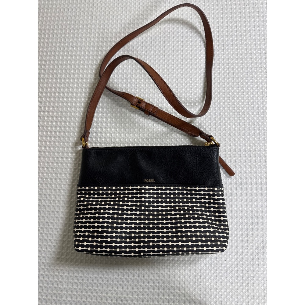 Fossil Crossbody Bag Women OS Fiona Black White Polka Dot Leather NWOT